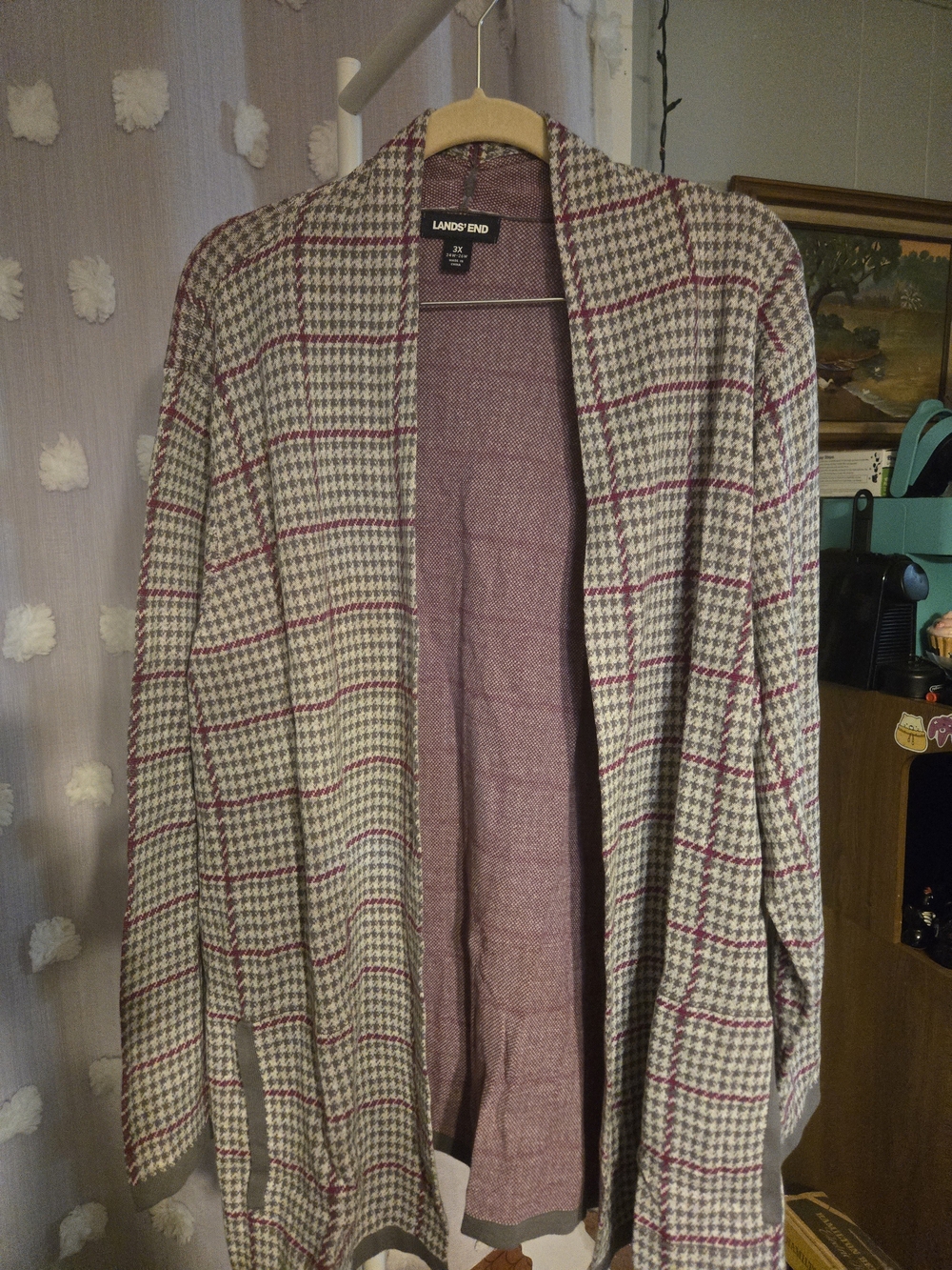 Lands’ End Women’s 3X Plaid Open Front Cardigan 100% Cotton Plus Size